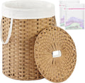 SETVSON Laundry Hamper with Lid 23.8 Gal (90 L) PE Rattan, Natural | 90L 23.8 Gal Round PE Rattan Hamper with Lid, Removable Washable Liner Bag, 2 Mesh Wash Bags, Steel Frame, Handles