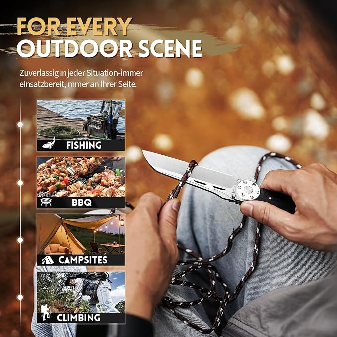 Pocket Knife Folding Knife EDC Knife 9.4in D2 Steel G10 Handle | D2 Steel Blade & G10 Handle: BTFVLY Folding Pocket Knife with sharp blade, durable grip for EDC, camping & outdoor use.