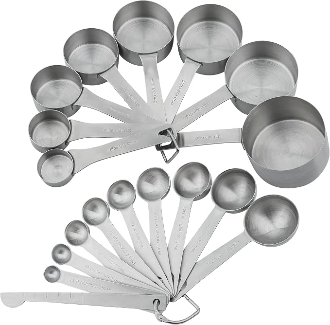 Measuring Cups and Spoons Set, 18/8 Stainless Steel Measuring Cups and Spoons for Kitchen & Baking, Heavy Duty Metric & US 8 Measuring cups, 9 Measuring Spoons Set