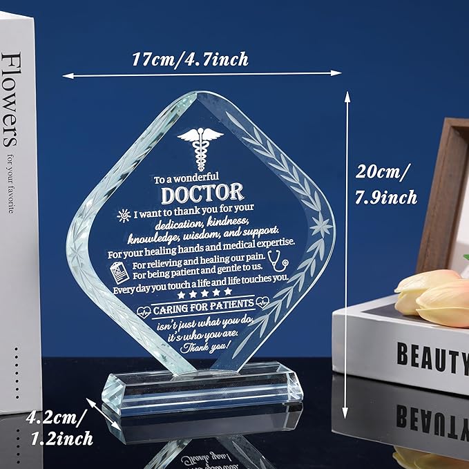 Movdyka Doctor Appreciation Gifts for Men Women Engraved Crystal Plaque Keepsakes Doctor Thank You Gift for Him Her Doctors Day Present Christmas Thanksgiving Birthday Retirement Best Dr. Decor