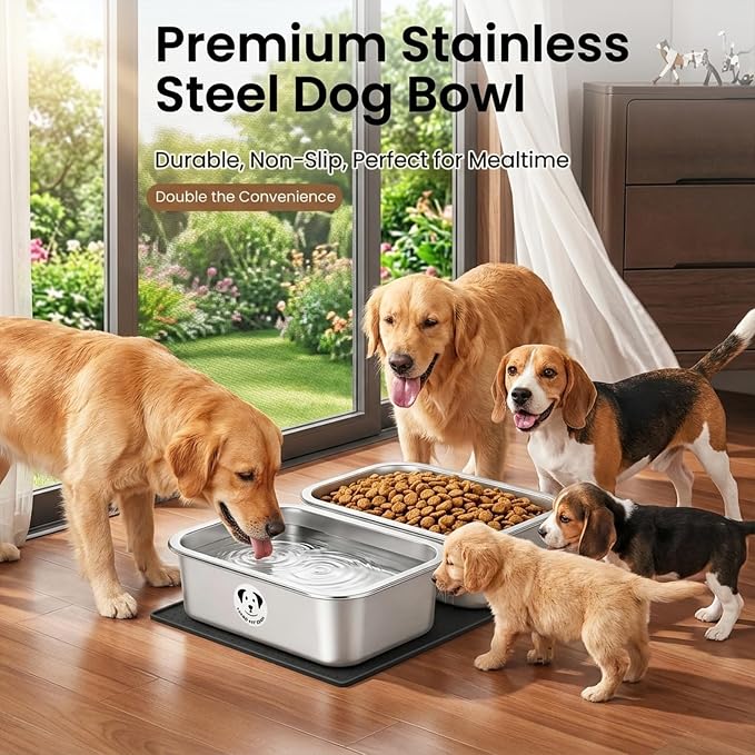 2 Pack Stainless Steel Dog Bowls for Large Dogs with Non-Slip Mat, High Capacity Metal Dog Food Bowls, Food and Water Bowl for Larges, X-Large, and Big Dogs 0.85 Gallons