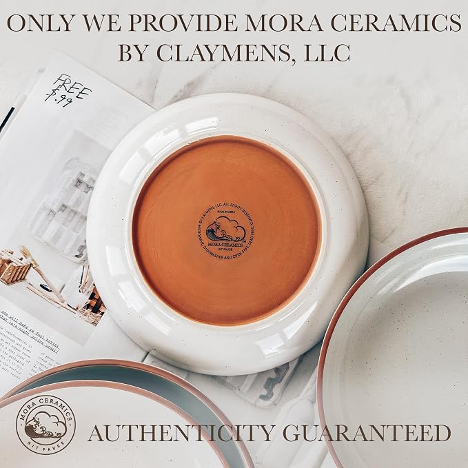 Mora Ceramic Large Pasta Bowls 30oz, Set of 4 - Serving, Salad, Dinner, etc Plate/Wide Bowl - Microwave, Oven, Dishwasher Safe Kitchen Dinnerware - Modern Porcelain Stoneware Dishes, Vanilla & Grey