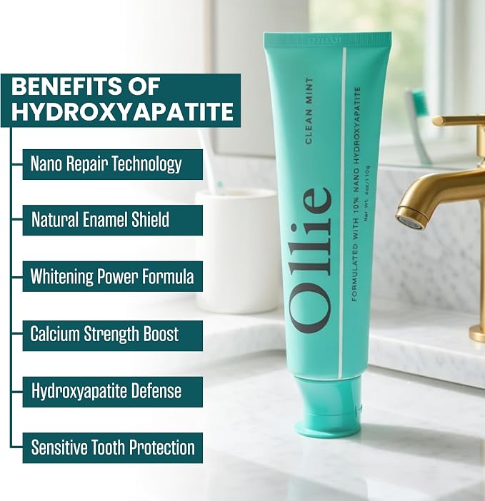 Ollie Fluoride Free 10% Nano Hydroxyapatite Toothpaste, Clean Mint, 4oz | Rod-Shaped Nano HAP, Remineralizes Enamel, Reduces Sensitivity, Reverses Small Cavities, Naturally Whitens Teeth, (Pack of 1)
