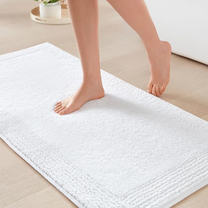 Madison Park Splendor Reversible 100% Cotton Bath Rug, 24 x 44, White | Tufted Bathroom Mat, 3000 GSM, Hotel Quality, Luxurious Plush, Medium Pile, Absorbent, Quick Dry, OEKO-TEX, Shower Room Décor
