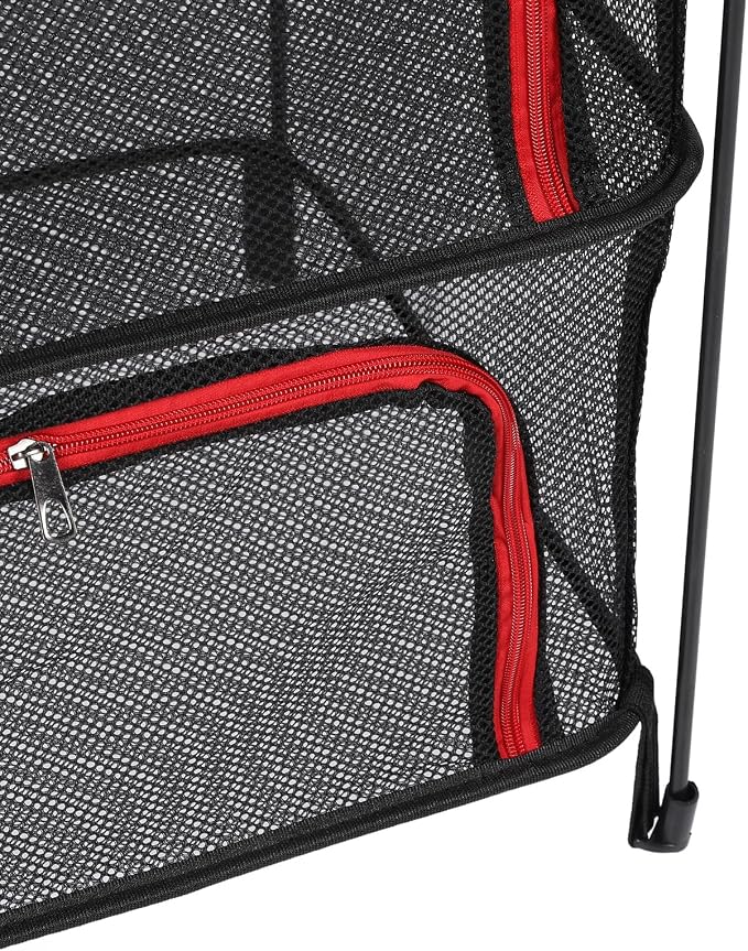 GOWENIC Hanging Drying Mesh, 4 Layer Foldable Mesh Net Rack, Thickened Dryer for Clothes Fish, Multifunctional Hanging Storage Basket for Camping Travel Home (Red)
