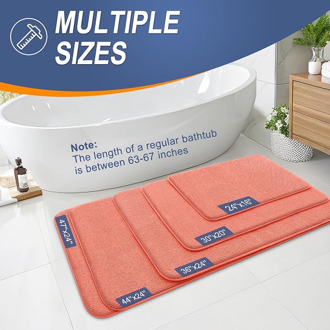 OLANLY Memory Foam Small Bathroom Rugs 24x16, Absorbent Bath Mat, Coral | Soft Quick Dry Bath Mat Rugs, Non-Slip, Machine Washable Mat for Bathroom Floor, Tub and Shower, Home Decor Accessories