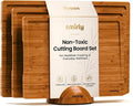 SMIRLY Cutting Board, Carbonized Bamboo Cutting Board Set of 3 with Stand | Non Toxic Wooden Cutting Board with Juice Grooves and Handles, Multiple Sizes Chopping Boards for Meat Vegetable Charcuterie