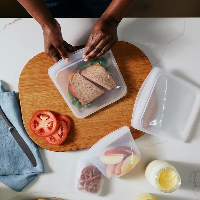 Stasher Silicone Reusable Food Storage Bags, 6-Pack Starter Kit, Reusable Freezer Bags, Microwave, Dishwasher, Oven Safe, Sous Vide, Lunch Containers, Eco Friendly, Snack Bag, Sea Spray | Food-Safe Silicone, BPA-Free, Leak-Free, Eco-Friendly, Dishwashe...