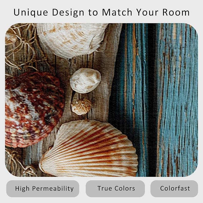 3x6 Seashell Theme Runner Rug for Hallway, Washable Coastal Wood Grain Rug Runner Non Slip, Seashell Fishing Net Home Decor Carpet for Kitchen, Bedroom, Entryway, Laundry Room, Ultra Thin Soft