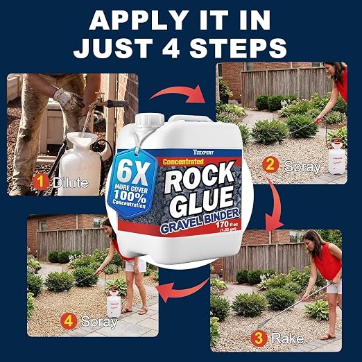 Teexpert Rock Glue for Landscaping: 255OZ Concentrated Gravel Glue and Pea Gravel Binder, Clear Drying Pebble Stone Adhesive for Slopes, Paver Gaps, Garden Walkways, Patios and Outdoor Borders