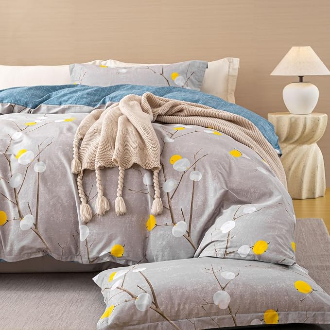 OAITE Duvet Cover Set,100% Cotton Comforter Cover with Branch Pattern Duvet Cover Set,Soft Bedding Set Includes with 3 Piece (2 Pillow Shams,1 Duvet Cover)