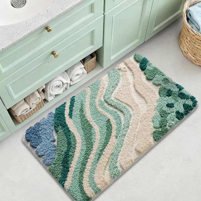 LUMI Beach Bathroom Rug Upgraded, Non Slip Bath Mat Quick Dry, Ultra Soft Washable Absorbent, Ocean Sea Theme Bath Rug for Shower Floor, Home Decor, Kids Room, Bathtub, 20"x32"