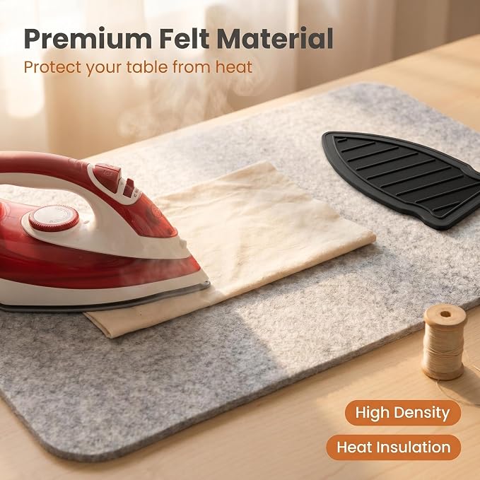 36"x 17.8" Wool Pressing Mat | 0.5 Inch Thick Ironing Board for Quilter, Sewing, Quilting Supplies