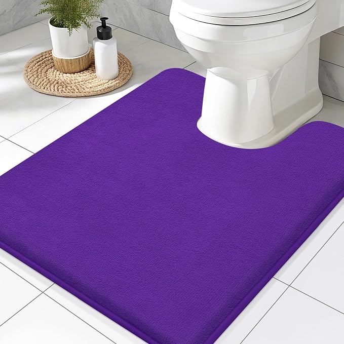 Smiry Memory Foam Toilet Rugs U-Shaped 24x20, Extra Soft Absorbent Non-Slip Contour Bathroom Rugs, Machine Washable Bath Mats for Toilet, Dark Purple