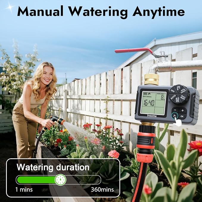 Water Timer for Garden Hose with 100% Brass Pipe, Programmable Sprinkler Controller for Garden Faucet with Auto/Manual/Rain Delay Mode, Irrigation Timers for Lawn, Yard, Outdoor Plants