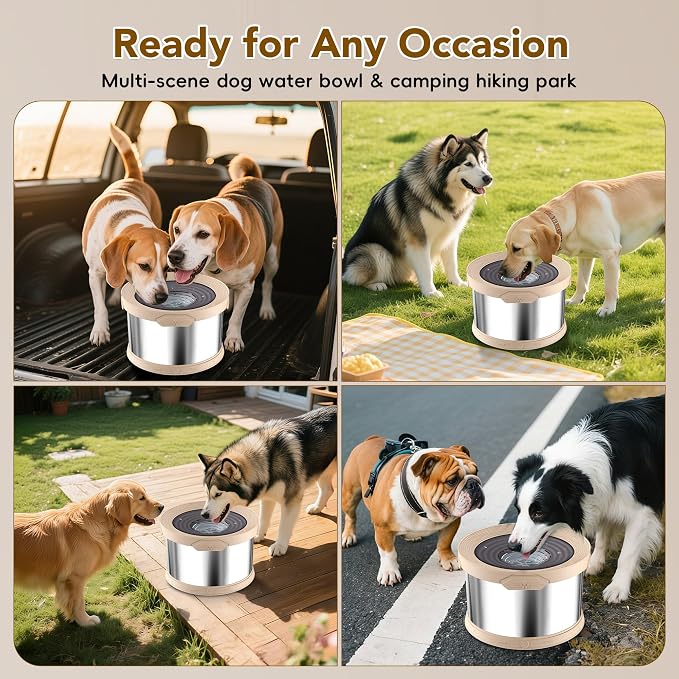 UPSKY 8L Dog Water Bowl No Spill Stainless Steel for Slow Drinking Beige | Large Capacity, Spill-proof, Non-slip Design, Durable, For Large Dogs, Messy Drinkers & Multi-pet Homes, Outdoor / Indoor
