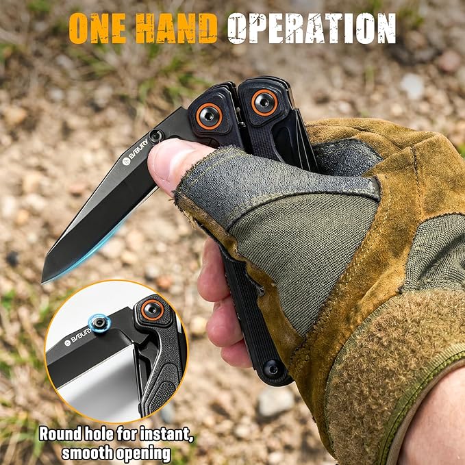 BIBURY Lightweight G10 Handle Multitool Pliers, 25-in-1 EDC Multi Tool with Replaceable Wire Cutters, Scissors, One-Hand Opening Pocket Knife Survival Tools for Camping, Repair,Survival -BI2048B