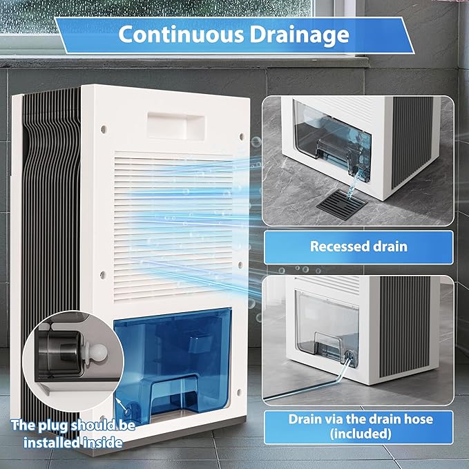 Mini Dehumidifiers for Home(650sq.ft), Small Quiet Dehumidifier with Drain Hose 66 OZ Water Tank 4 Timer Auto Defrost and Shutoff Sleep Mode, Ideal for Bathroom, Bedroom, Closet, RV