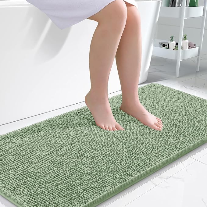 OLANLY Bathroom Runner Rugs 47x24, Soft Absorbent Chenille Bath Rugs, Rubber Backing Quick Dry, Machine Washable Long Bath Mats for Bathroom Floor, Tub and Shower, Home Decor Accessories, Sage Green