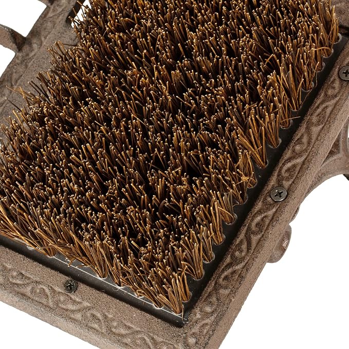MyGift Heavy Duty Rustic Cast Iron Boot Scrubber for Outdoor Porch, All Weather Outdoor Shoe Scraper Brush and Boot Puller with Angled Design