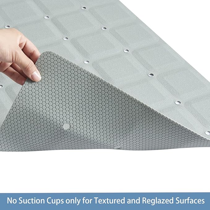 Webos Foldable Silicone Bathtub Mat: Jumbo Size Heavy Duty Safety Bath Mat for Tub Without Suction Cups Non Slip Bath & Shower Mat for Textured, Reglazed, Refinished Tub (Grey, 35.8 x 17.7)
