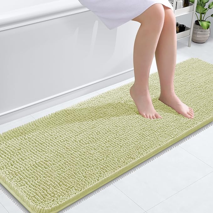 OLANLY Bathroom Runner Rugs 59x20, Soft Absorbent Chenille Bath Rugs, Rubber Backing Quick Dry, Machine Washable Long Bath Mats for Bathroom Floor, Tub and Shower, Home Decor Accessories, Vanilla