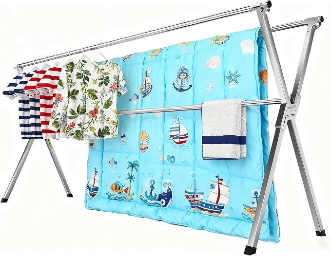 Drying Racks Clothing for Outdoor with 20 Windproof Hooks | Stainless steel Sturdy Lightweight Frame Foldable Portable Design for Indoor and Outdoor Sun Drying of Garments 81.55In
