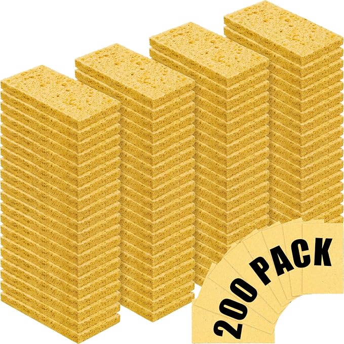 Zhengmy 200 Pieces Sponges Bulk Sponges Kitchen Compressed Sponge Natural Dish Sponge Compressed Wood Pulp Cleaning Without Scratching for Kitchen Bathroom, 3.9 x 2.4 x 0.12 Inch (Yellow)