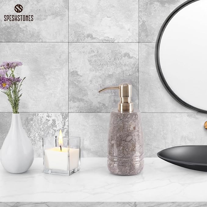 Marble Soap Dispenser 7.5'' Dish Soap Dispenser with Stainless Steel Pump, Refillable Liquid Hand Soap Dispenser with 8.5 Oz Capacity for Kitchen Sink and Bathroom Countertop
