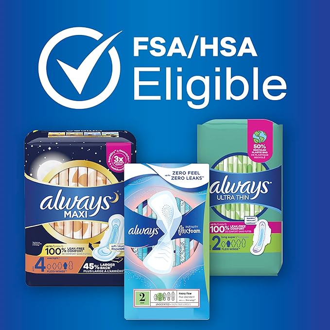 Always Ultra Thin Pads Size 2 Super Long Absorbency Unscented with Wings, 58 Count, Packaging May Vary