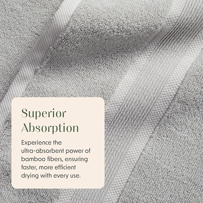 Luxury Bamboo Rayon Oversized Bath Towel Set | 2-Pack | Ultra Soft | Grey | 35% Bamboo Rayon - 65% Zero Twist Cotton | Absorbent Quick-Dry Towels for Bathroom | Ultra Soft | OEKO-TEX Standard 100