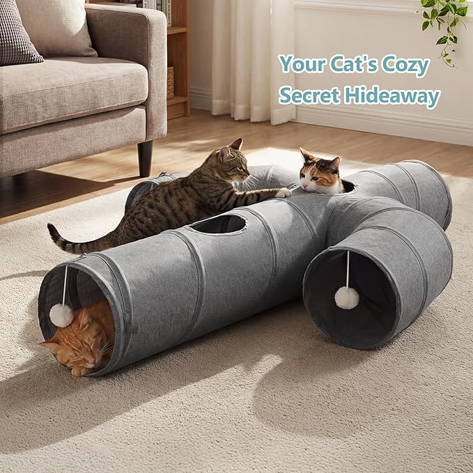 Ownpets Cat Tunnel Sturdy Oxford Fabric Cat Tunnel Toy, Cactus Shape Collapsible Cat Tunnels for Indoor Cats,Interactive Peek Hole Pet Tunnel Tube with Cat Wand Toy
