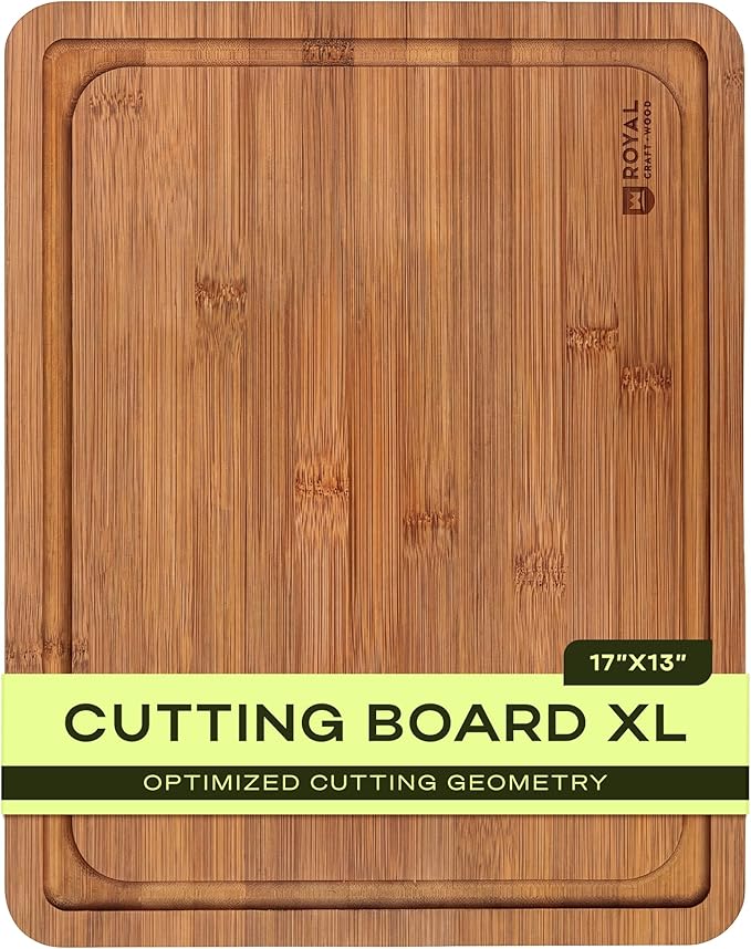 ROYAL CRAFT WOOD Wooden Cutting Board - Bamboo Cutting Boards with Juice Groove - Kitchen Chopping Board for Meat Cheese and Vegetables, Heavy Duty Serving Tray w/Handles, 13” x 17”