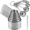 Measuring Cups and Spoons Set 20 for Dry & Liquid, Metric & US 18/8 Stainless Steel Measuring Cups and Spoons Set with Leveler for Baking & Kitchen, 8 Measure Cup and 9 Spoon & Leveler