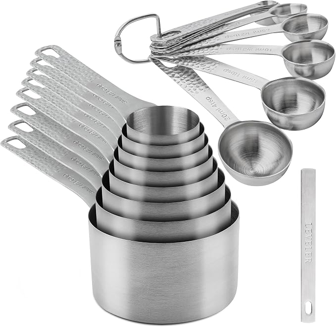 Measuring Cups and Spoons Set 20 for Dry & Liquid, Metric & US 18/8 Stainless Steel Measuring Cups and Spoons Set with Leveler for Baking & Kitchen, 8 Measure Cup and 9 Spoon & Leveler