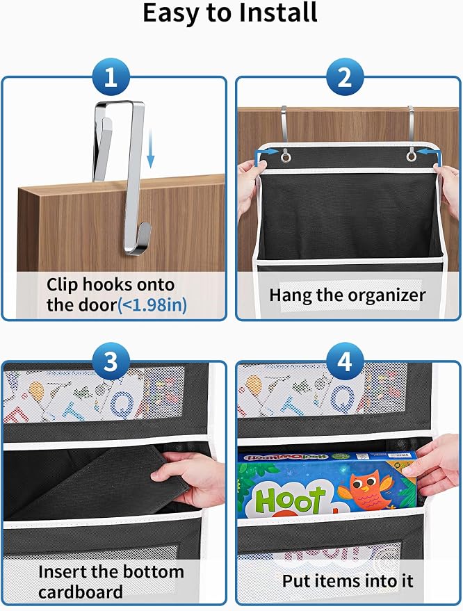 JARLINK Over the Door Organizer for Pantry, Bathroom, 5 Shelf Black, 2 Pack | Anti-Tilt Design, 44 lb Load Capacity, Hanging Door Organizer with 5 Large Capacity Pockets, Behind Door Storage for Nursery