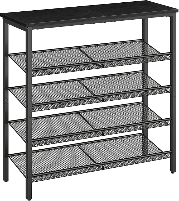 HOOBRO Shoe Rack for Entryway, 5-Tier Shoe Organizer with Adjustable Mesh Shelves, 12-16 Pairs of Shoes, Spacious Floor Mount, Metal, Industrial, Shoe Shelf for Closet, Black BB12XJ01