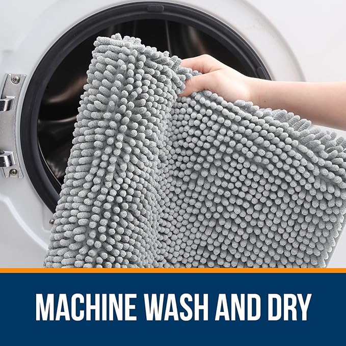 OLANLY Large Bathroom Rugs 47x32, Extra Soft Absorbent Chenille Bath Rugs, Rubber Backing Quick Dry, Machine Washable Bath Mats for Bathroom Floor, Tub and Shower, Home Decor Accessories, Light Grey