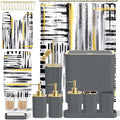 Bathroom Set - Bathroom Accessory Set, Grey Bathroom Set, 26PC Bathroom Sets with Shower Curtain and Rugs, Toilet Brush, Trash Can, Qtip Holder & Bathroom Soap Dispenser Set