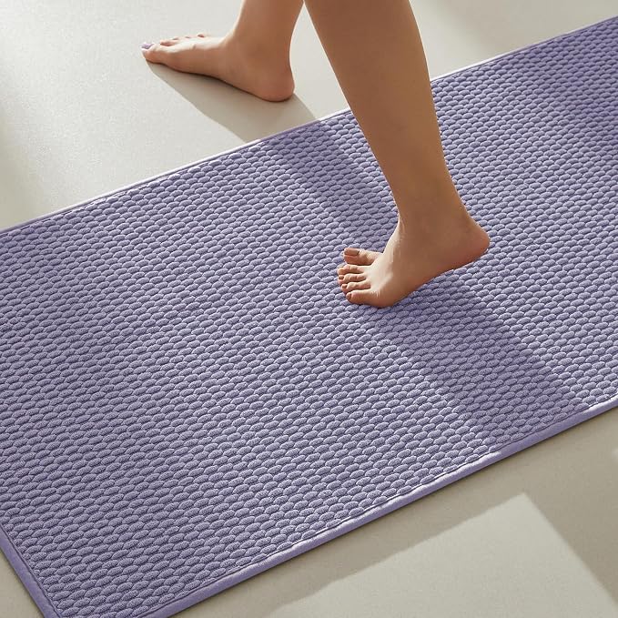 TYUU Bathroom Rugs Non Slip Washable, Super Absorbent Thin Bath Mat Quick Dry Low Pile Bathroom Rug, Lavender 20"x48"