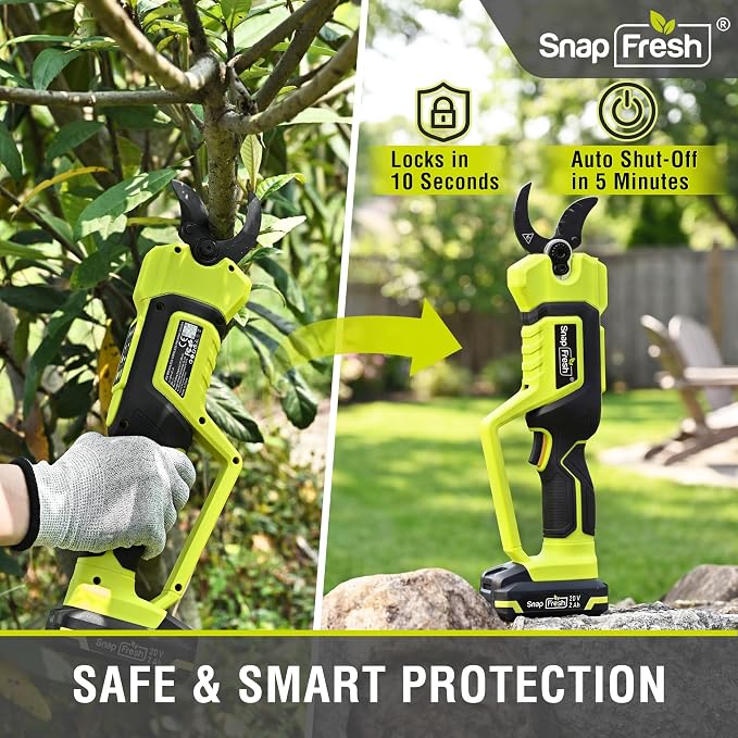 SnapFresh 20V Brushless Electric Pruning Shears, 1.6" Cordless Heavy Duty Tree Pruner with Smart Display & LED Light, 2.0Ah Battery & Fast Charger Included, SK5 Blade Branch Cutter