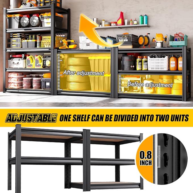 71" H x 35" W Garage Shelving, 5-Tier Adjustable Metal Storage Shelves, Utility Steel Storage Rack for Garage, Warehouse, Pantry, Basement, Industrial & Workshop Organization,15.7" D
