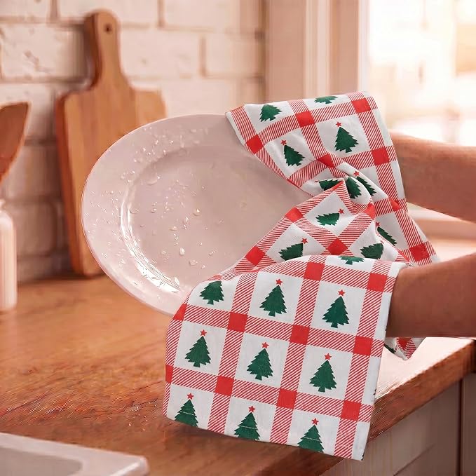 Urban Villa Kitchen Towel Cotton Dish Towel 20”x30” (Set of 6) Christmas Tree
