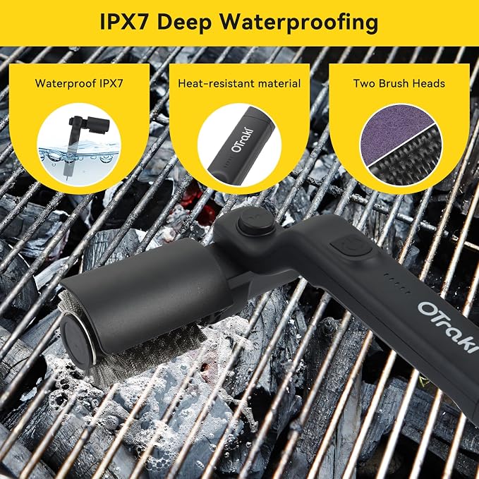 Electric Grill Brush, 3 Speed Powerful BBQ Cleaning Brush with 180° Adjustable Head, Stainless Steel Wire Automatic Grill Cleaner for Outdoor Camping & BBQ Accessories