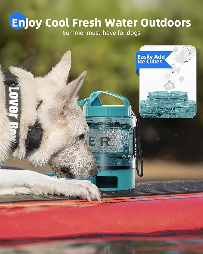lesotc Portable Dog Water Bowl Dispenser - 77oz Travel Water Bottle with Pop-Out Drinking Bowl, No-Spill Design for Camping, Hiking & Car Rides - Keep Your Dog Hydrated Anywhere, LightBlue