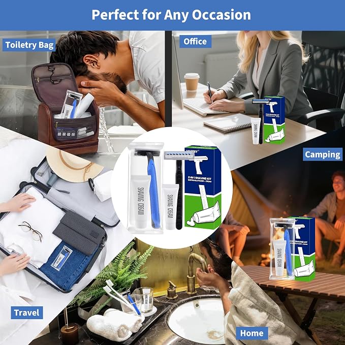 120 Pack Disposable Razors Bulk for Men with Shaving Cream, Shaving Kit for Men, Homeless Supplies Bulk, Individually Wrapped Twin Blade Razors Travel Cream for Hotel Airbnb Shelter Camping