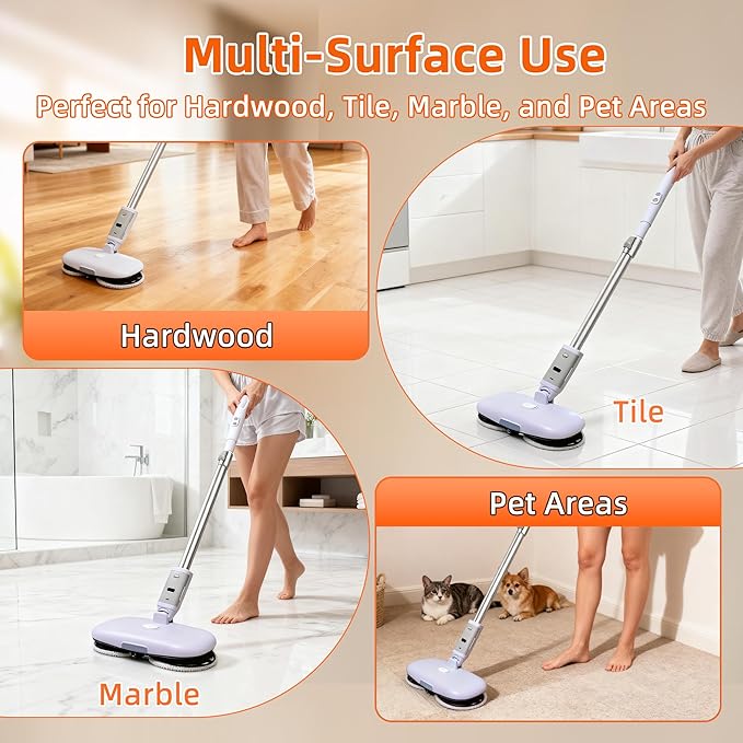 GOBOT Cordless Electric Spray Mop with High-Speed Motor, Enhanced Cleaning Power, Durable Material, LED Headlight, 300 mL Tank, Dual-Spinning Pads for Hardwood, Tile & Laminate（Blue）