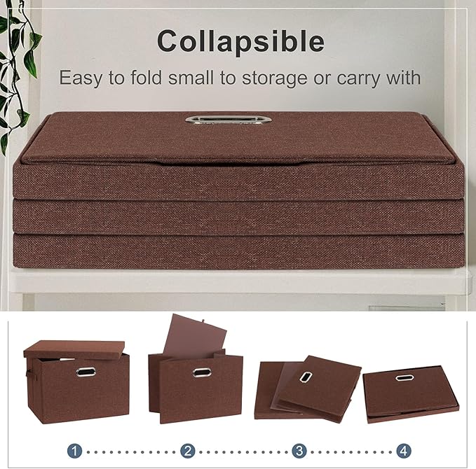 Graciadeco Large 17" 36 Quart Collapsible Stackable Storage Bins with Lids, 3 Packs Dark red Foldable Fabric Closet Storage Boxes with Lids, Heavy-duty Linen Cube Baskets(17x12x11)