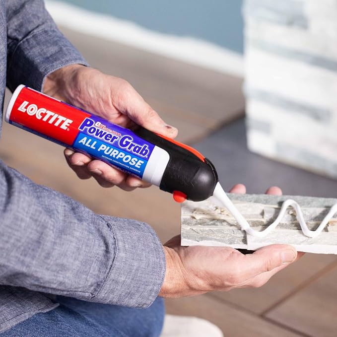 Loctite Power Grab Express All Purpose Construction Adhesive, 7.5 fl oz, 1 Pressure Pack - Versatile Construction Glue for Cement, Tile, Wall & More