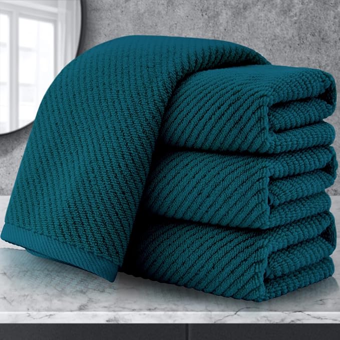 VOOVA & MOVAS Hand Towels 4PC, 100% Cotton, 18x28 in, Deep Turquoise | Thick, Quick Dry, Soft, Absorbent, Bathroom Essentials, Perfect For Shower, Spa, Daily Household